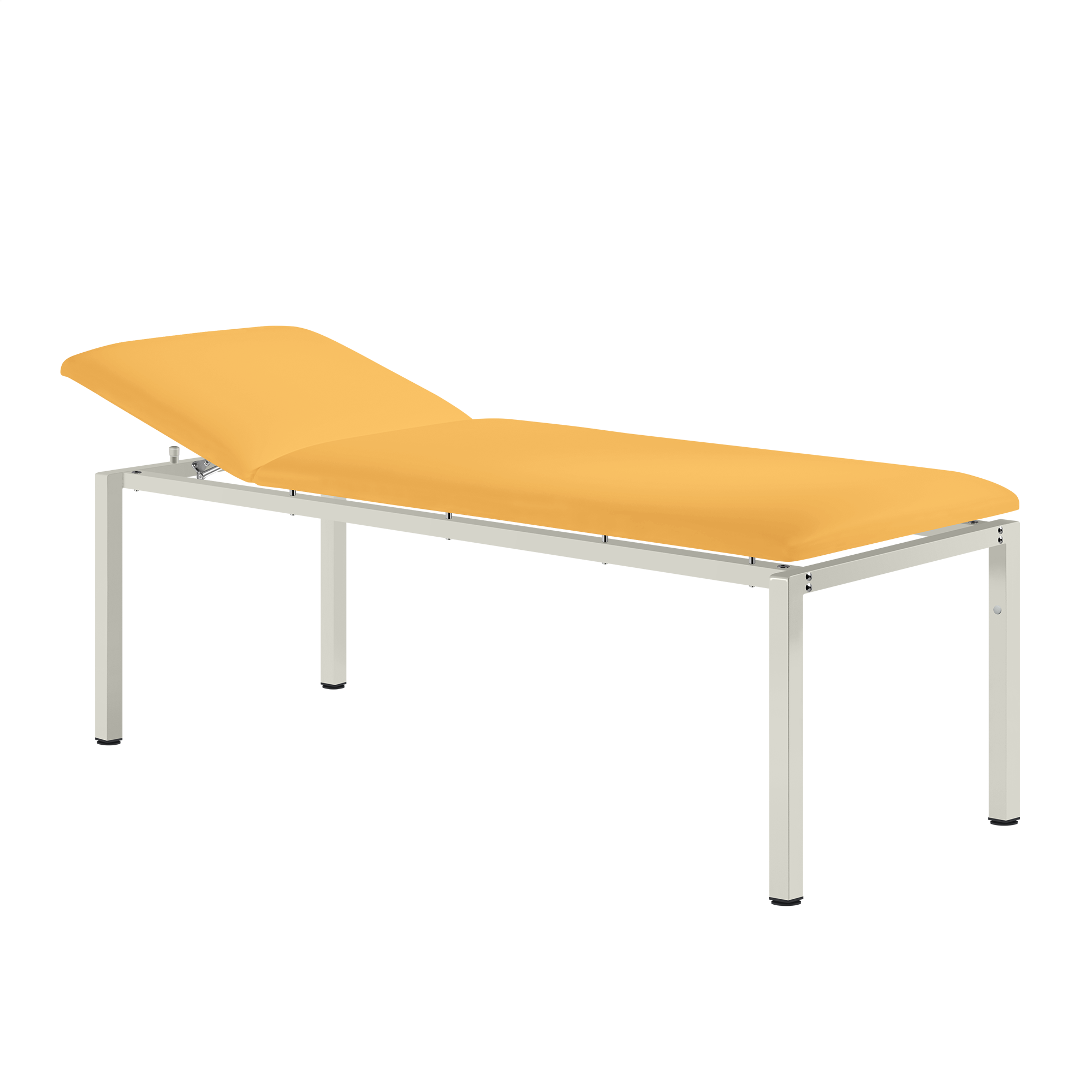 Die HELENA Classic Behandlungsliege in Gelb bietet Komfort und Stabilität, ideal für Sanitätsräume und Praxen.