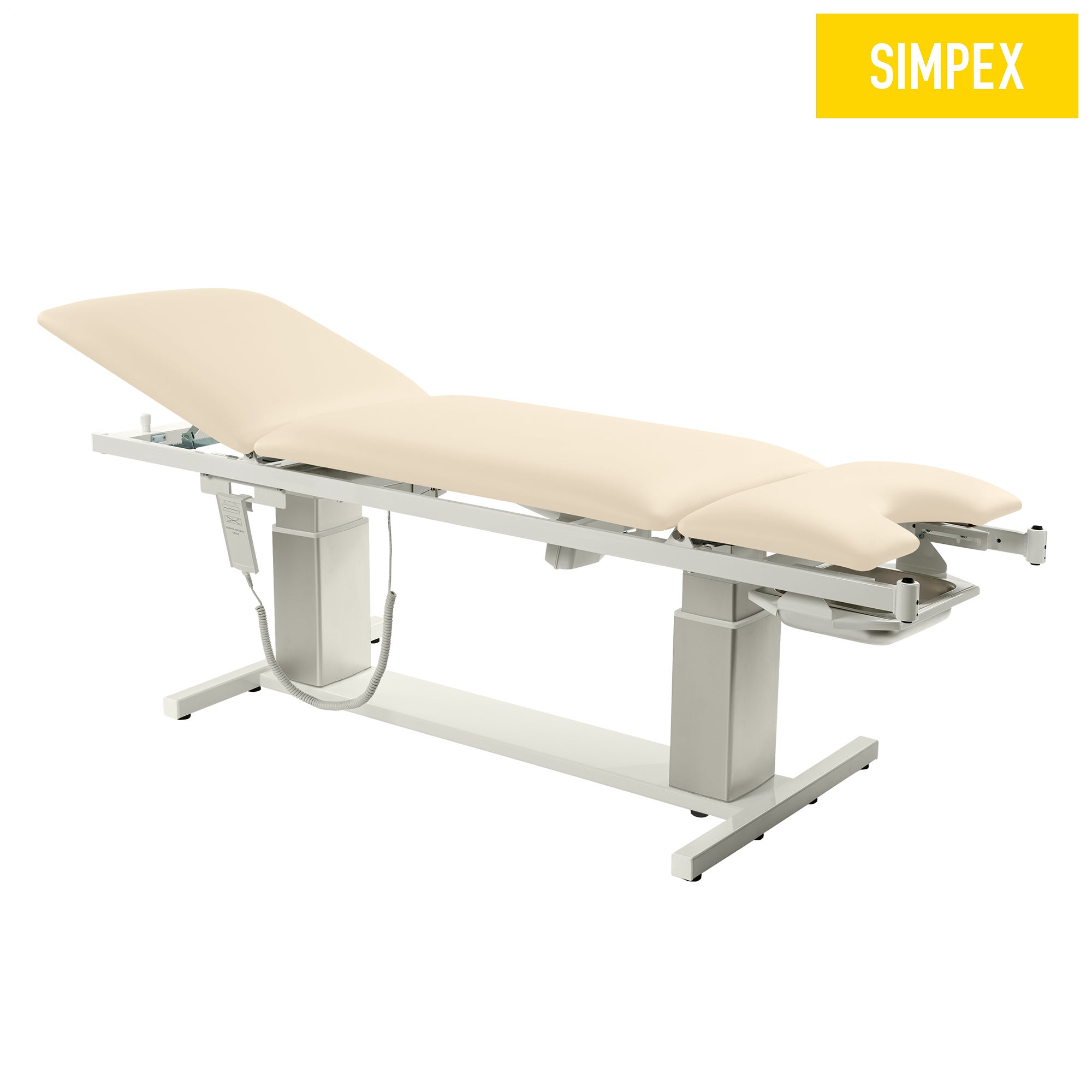 Beige VITA-GYN Gyn Liege mit flachen Kufen, ideal für Praxen und Krankenhäuser. Komfortpolster und verstellbares Kopfpolster.