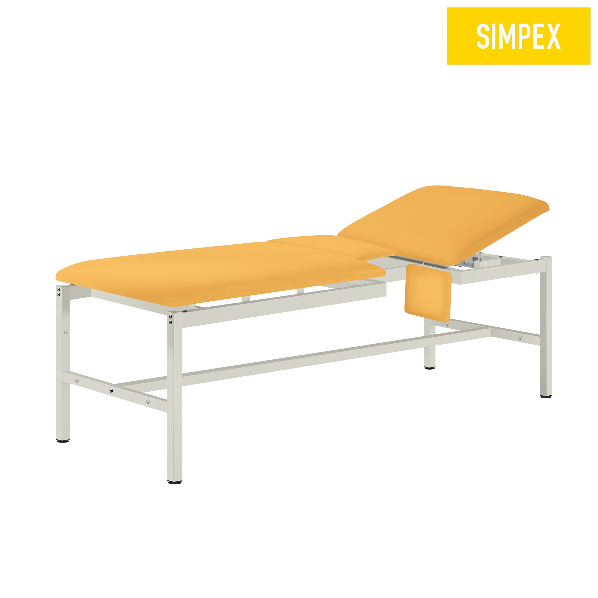 Gelbe VS-CARDIO Behandlungsliege mit Kunstlederbezug, ideal für Krankenhaus und Praxis. Komfortpolsterung mit 600 kg Tragkraft.