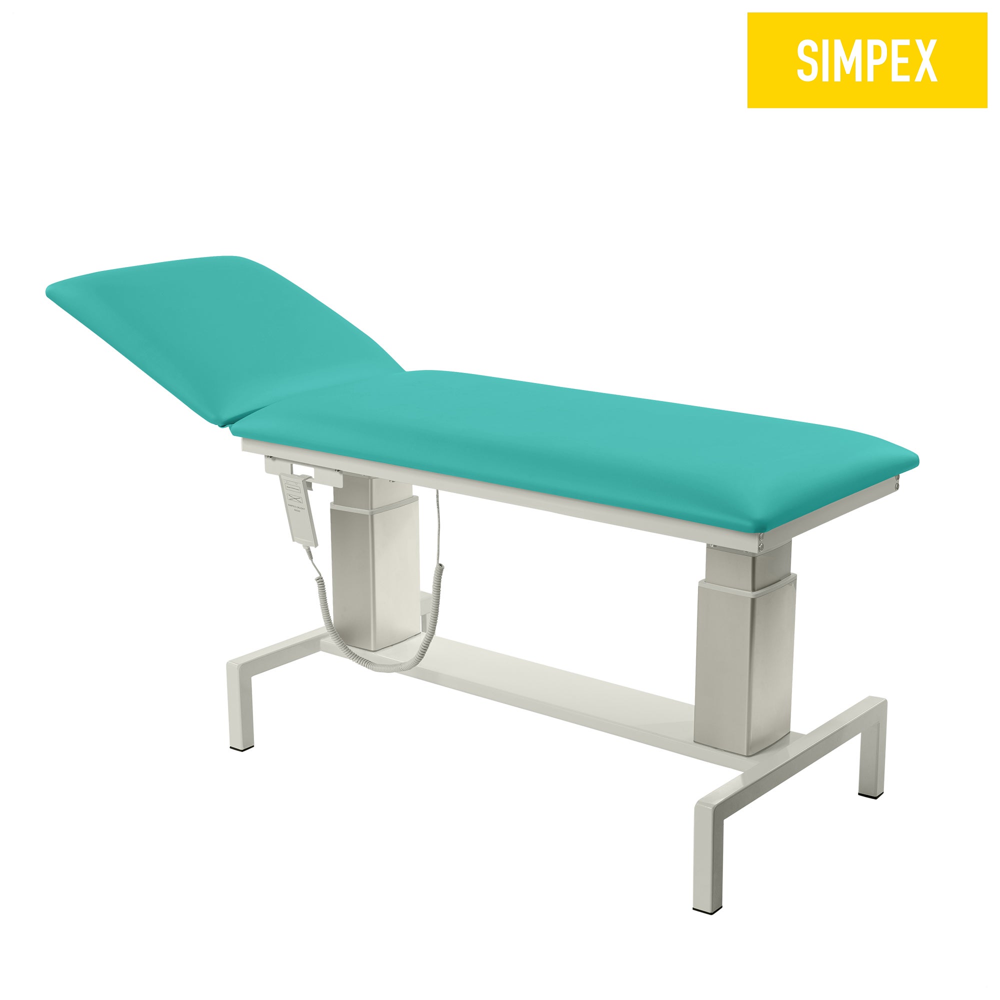 Hochwertige VITA-PORT Siesta Liege in Türkis mit hohem Kufen, ideal für Praxen und Kliniken.