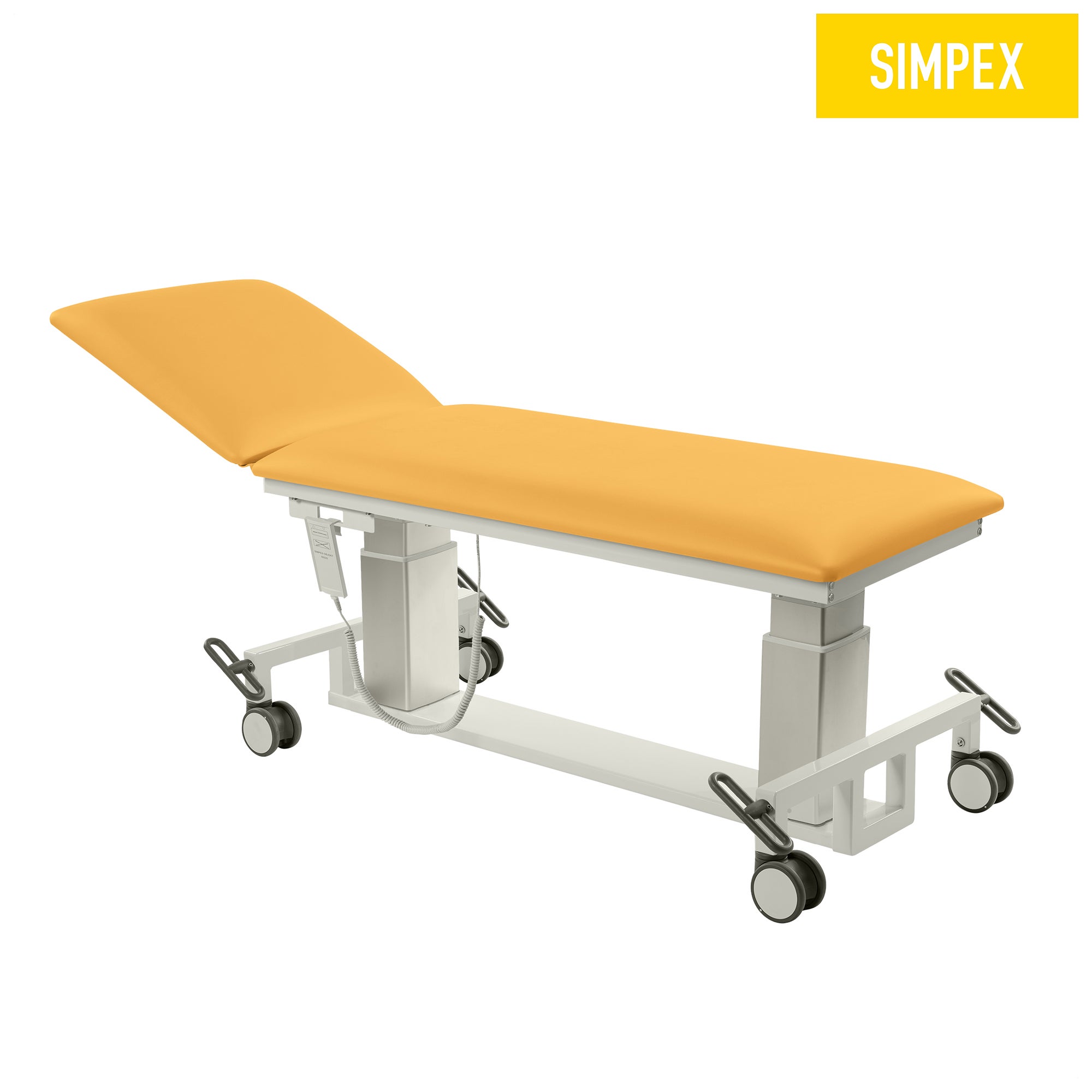 Die SIMPEX VITA-PORT Siesta Mobil Behandlungsliege in gelb, mit flachen Kufen, perfekt für Praxen und Kliniken