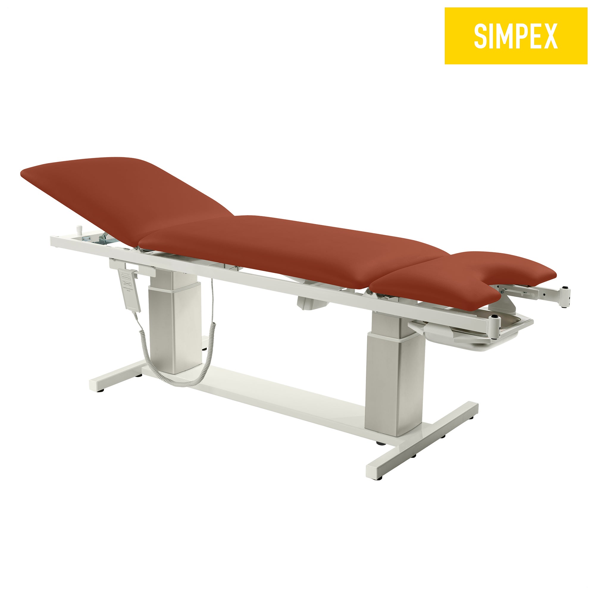 VITA-GYN Gyn Behandlungsliege mit flachen Kufen in Braun mit Komfortpolsterung und Kopfpolsterverstellung für medizinische Einrichtungen.