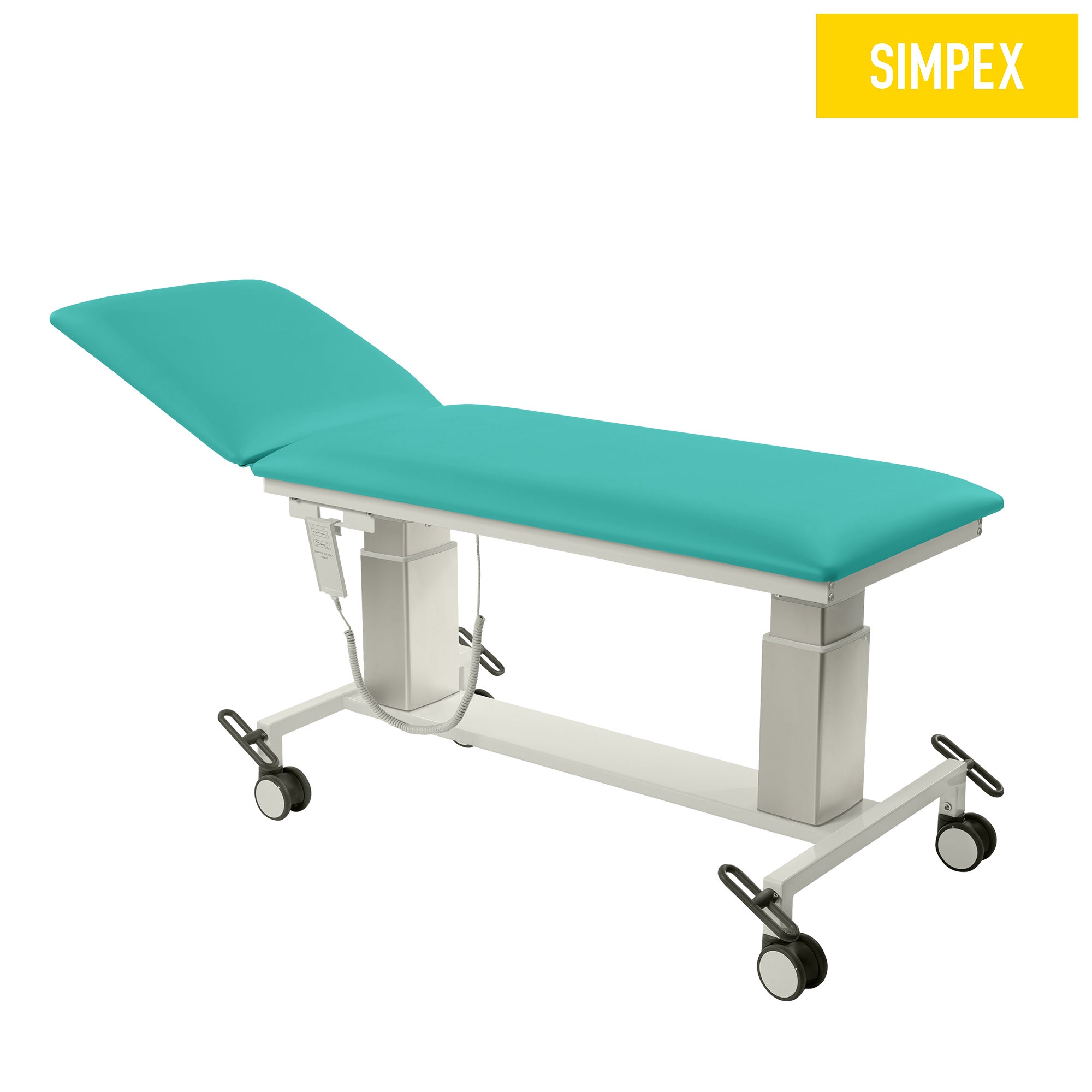 VITA-PORT Siesta Mobil mit hohen Kufen in Türkis, ideal für Praxen und Krankenhäuser.