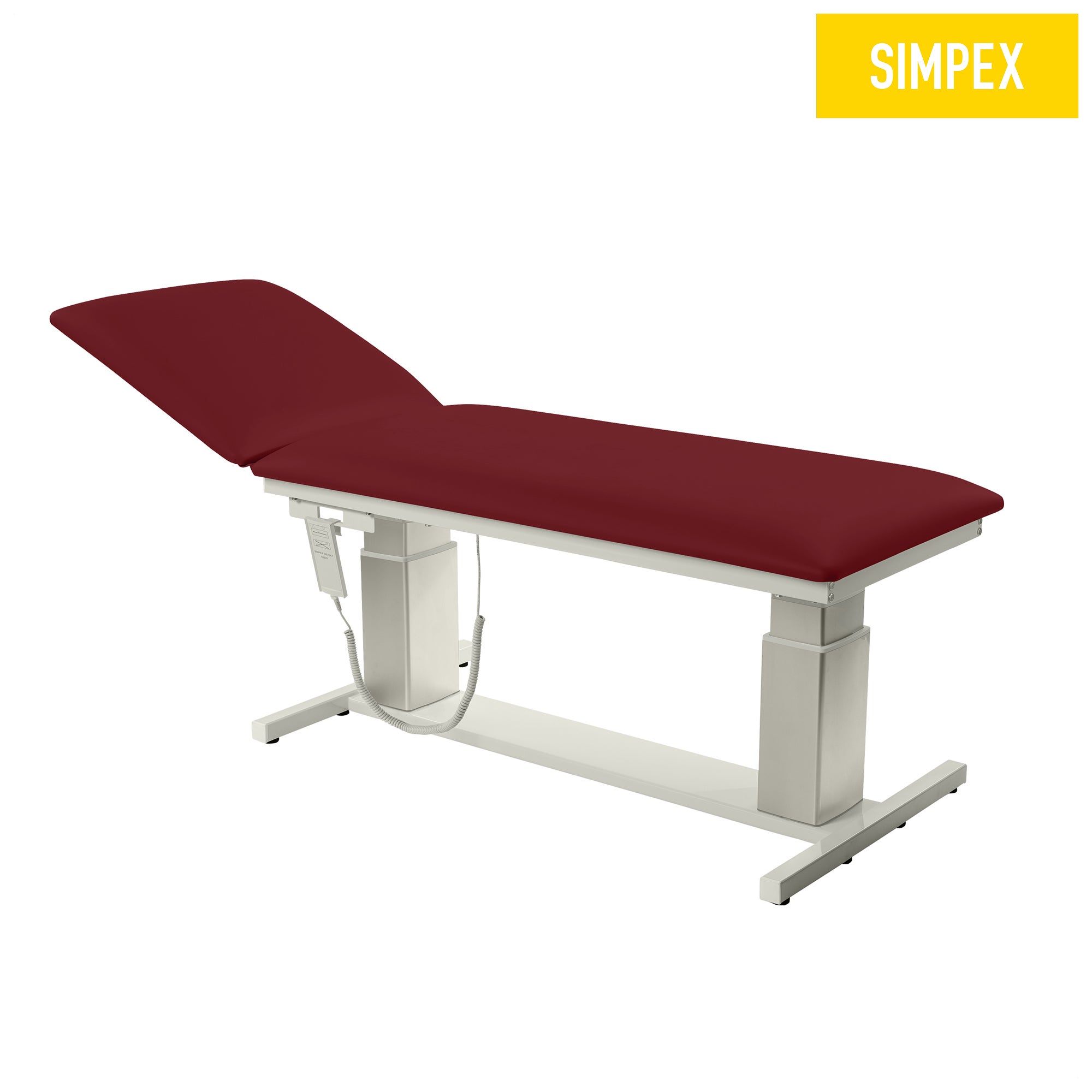 Dunkelrote VITA-PORT Siesta Liege mit flachen Kufen und Komfortpolsterung für Praxen und Kliniken.