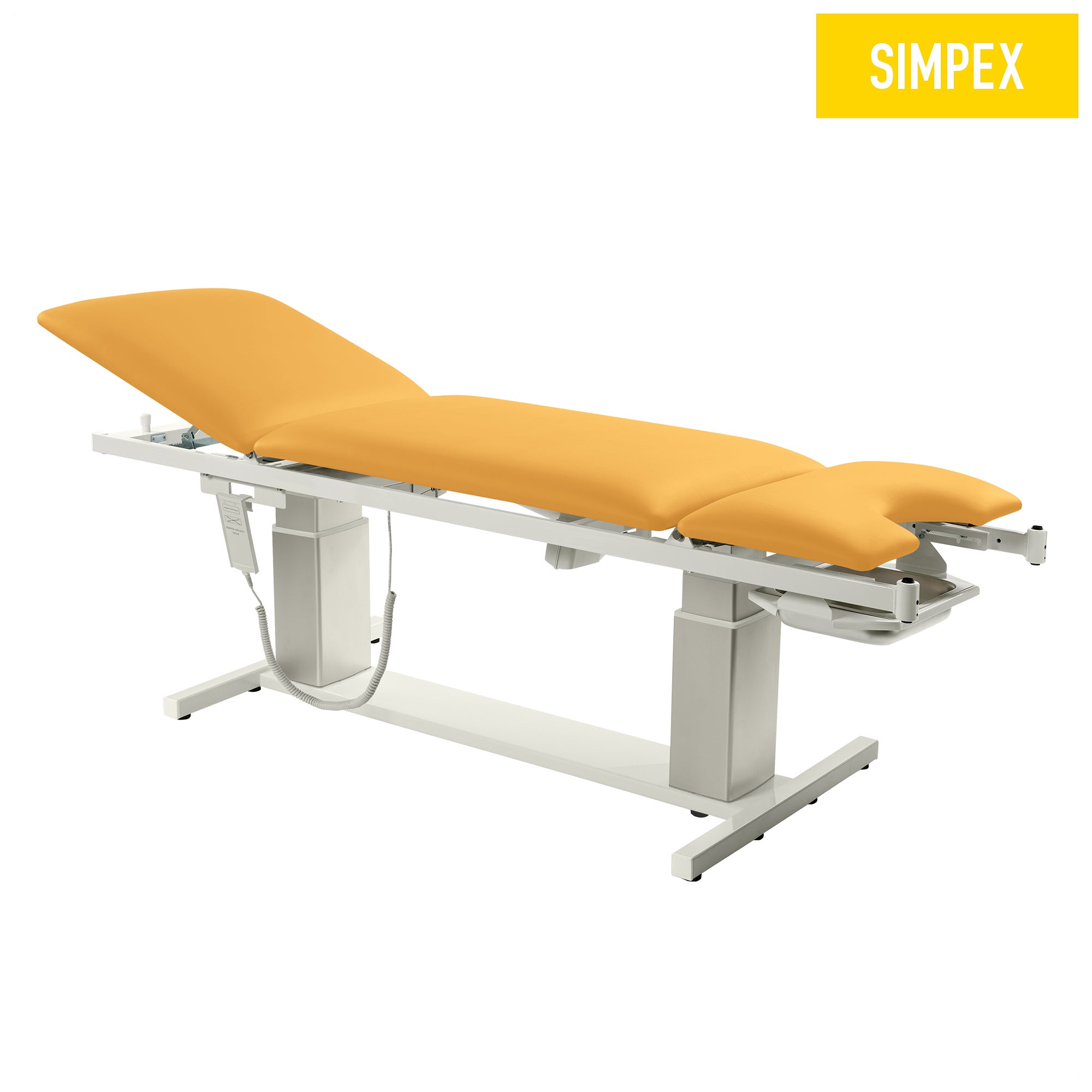 VITA-GYN Gyn Liege mit flachen Kufen in Gelb | SIMPEX Komfort Flache Kufenbehandlungsliege VITA-GYN Gyn von SIMPEX mit gelb Kunstlederbezug, geeignet für Praxen und Krankenhäuser.