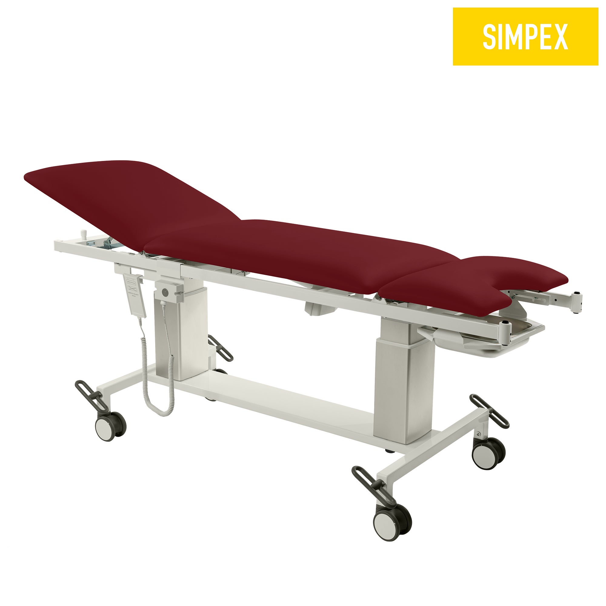 VITA-GYN Gyn Mobil in dunkelrot mit hohen Kufen und Rollen für die Therapie, ideal für Praxen und medizinische Einrichtungen