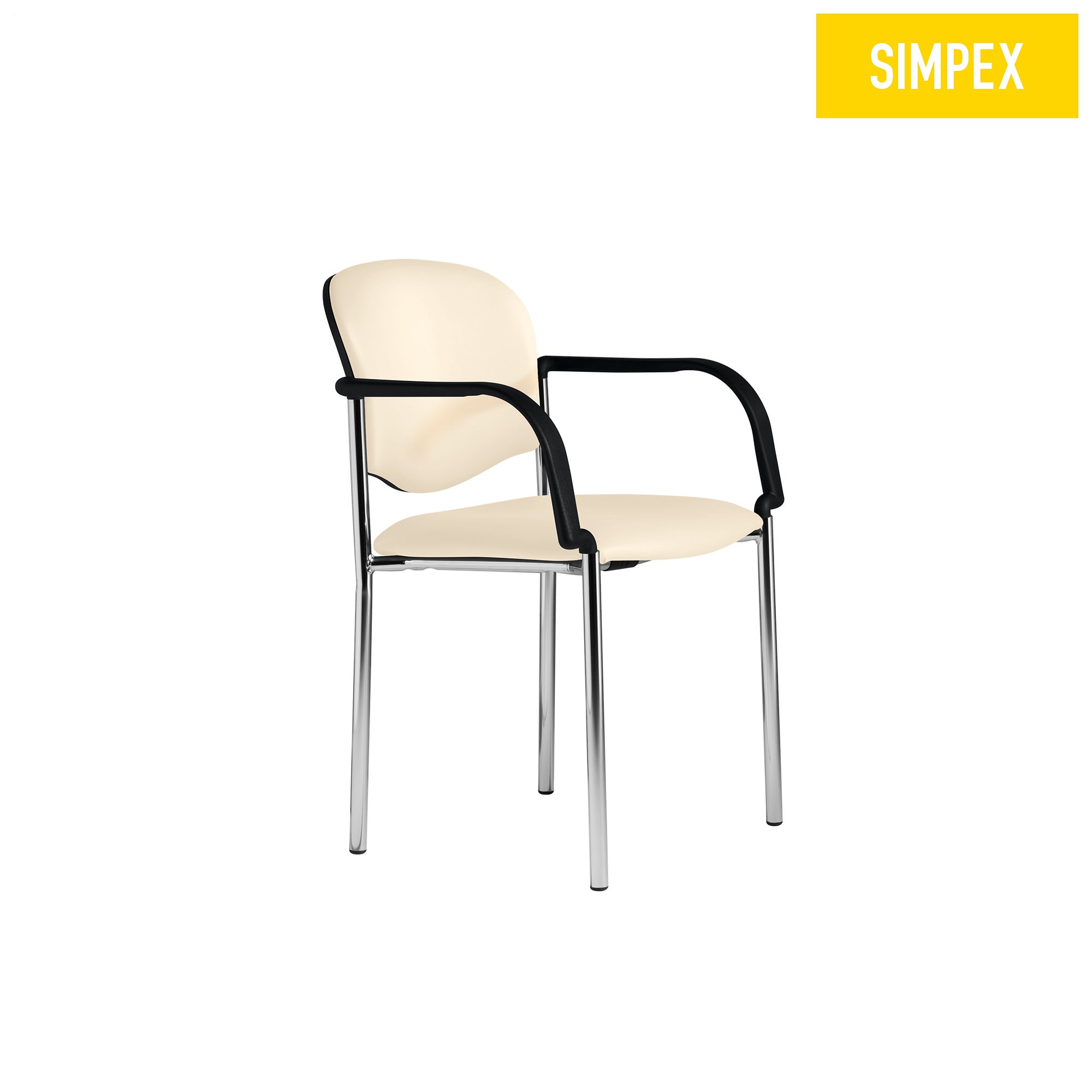 Beiger SIMPEX IVONNE Classic Wartezimmerstuhl mit Armlehnen und verchromtem Gestell, ideal für Gesundheitsräume.