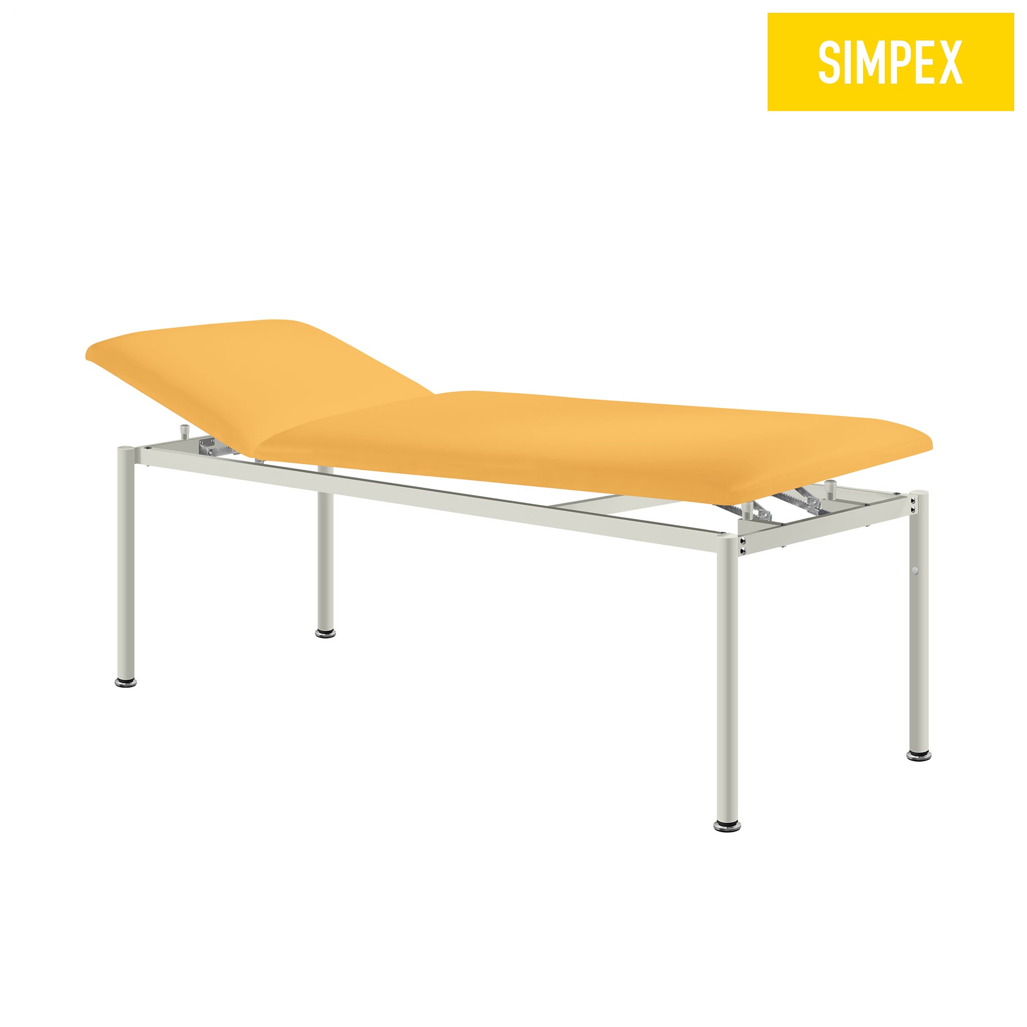 RONDO-MED Siesta Behandlungsliege in gelbem Kunstleder mit Komfortpolsterung, ideal für Praxen und Pflegeeinrichtungen.