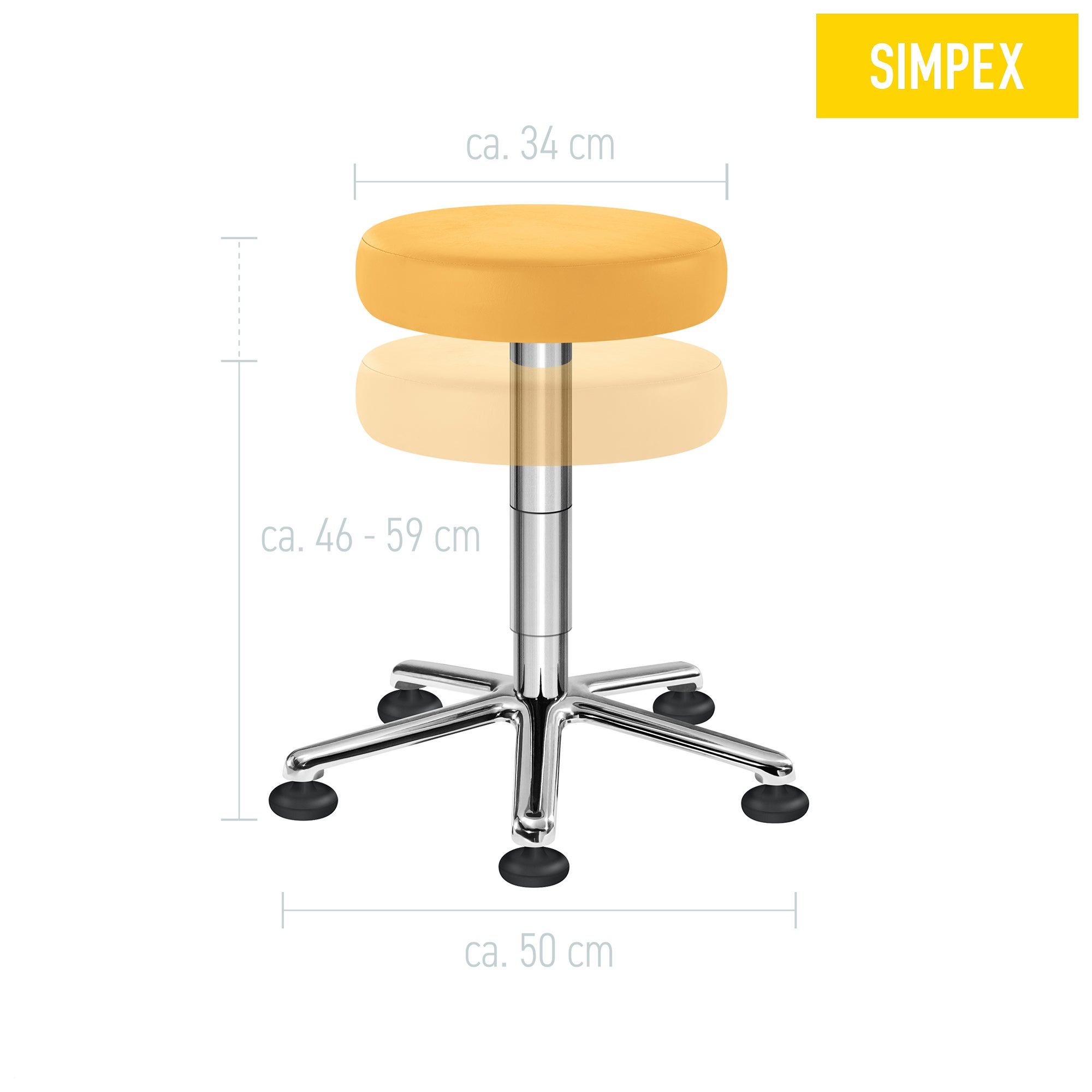 Verchromter Gleiter für die SELLA-MED Corona Mini mit kompakten Abmessungen für optimale Nutzung im medizinischen Bereich.