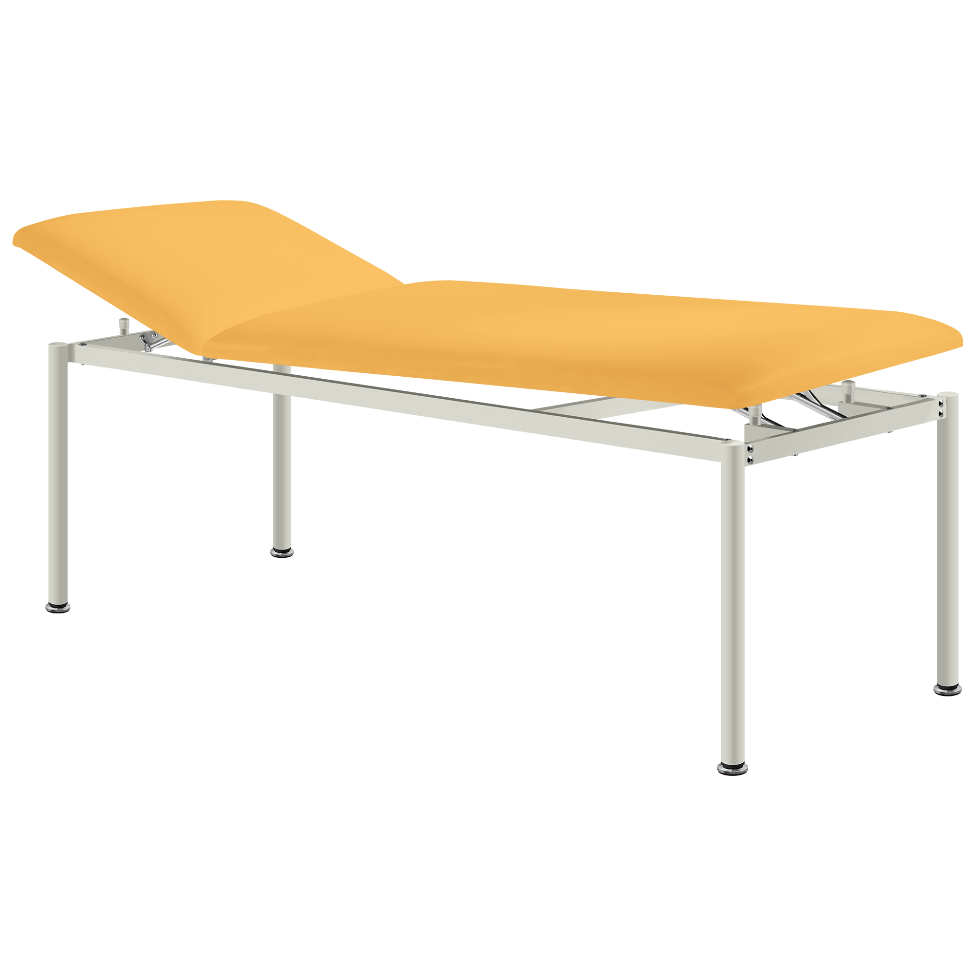 Comfortable gelb Kunstlederliege SIMPEX RONDO-MED Siesta für Praxen, mit Kopfpolster und verchromtem Gestell.