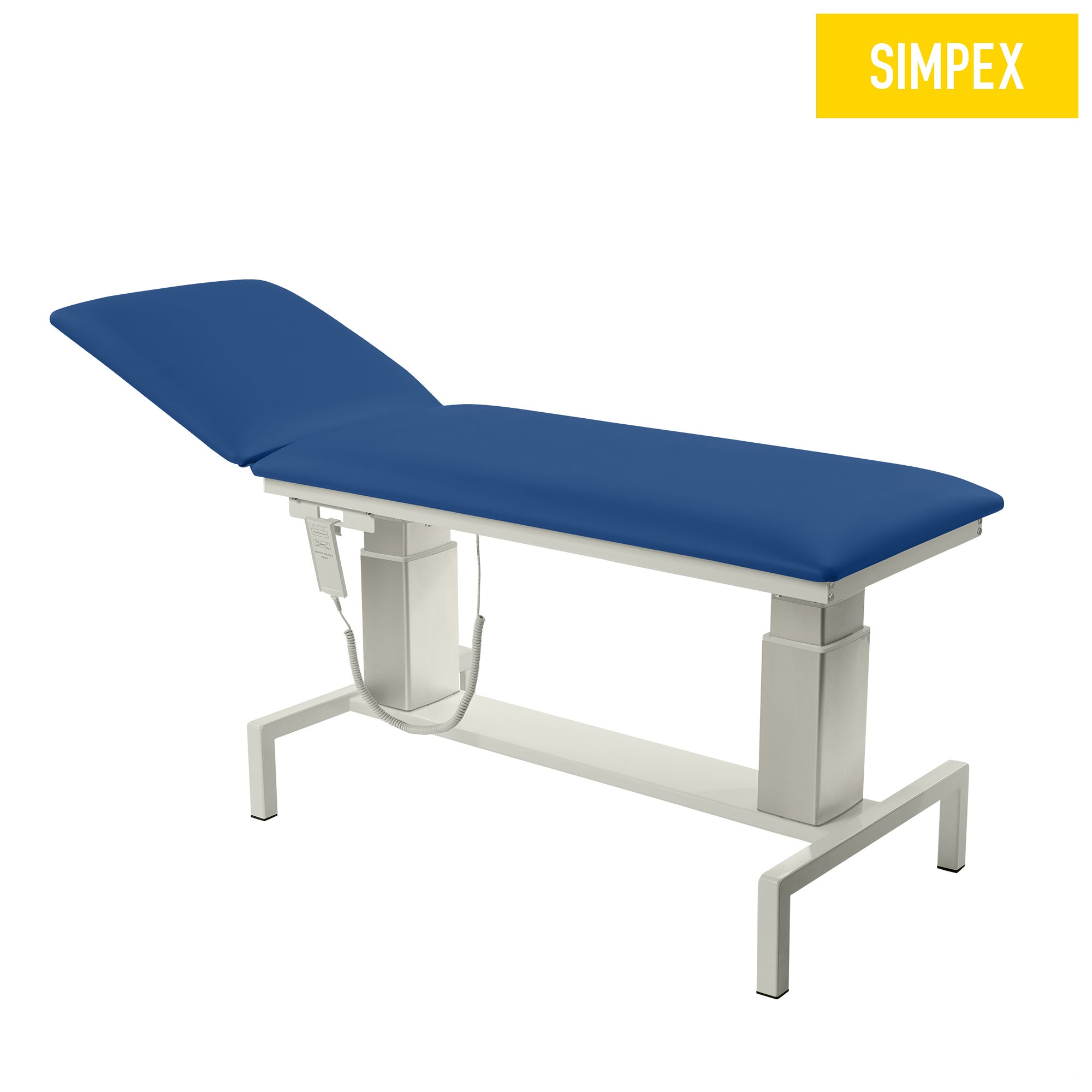 VITA-PORT Siesta mit hohen Kufen, gepolsterte elektrische Liege in Blau für medizinische Praxen und Pflegeeinrichtungen.