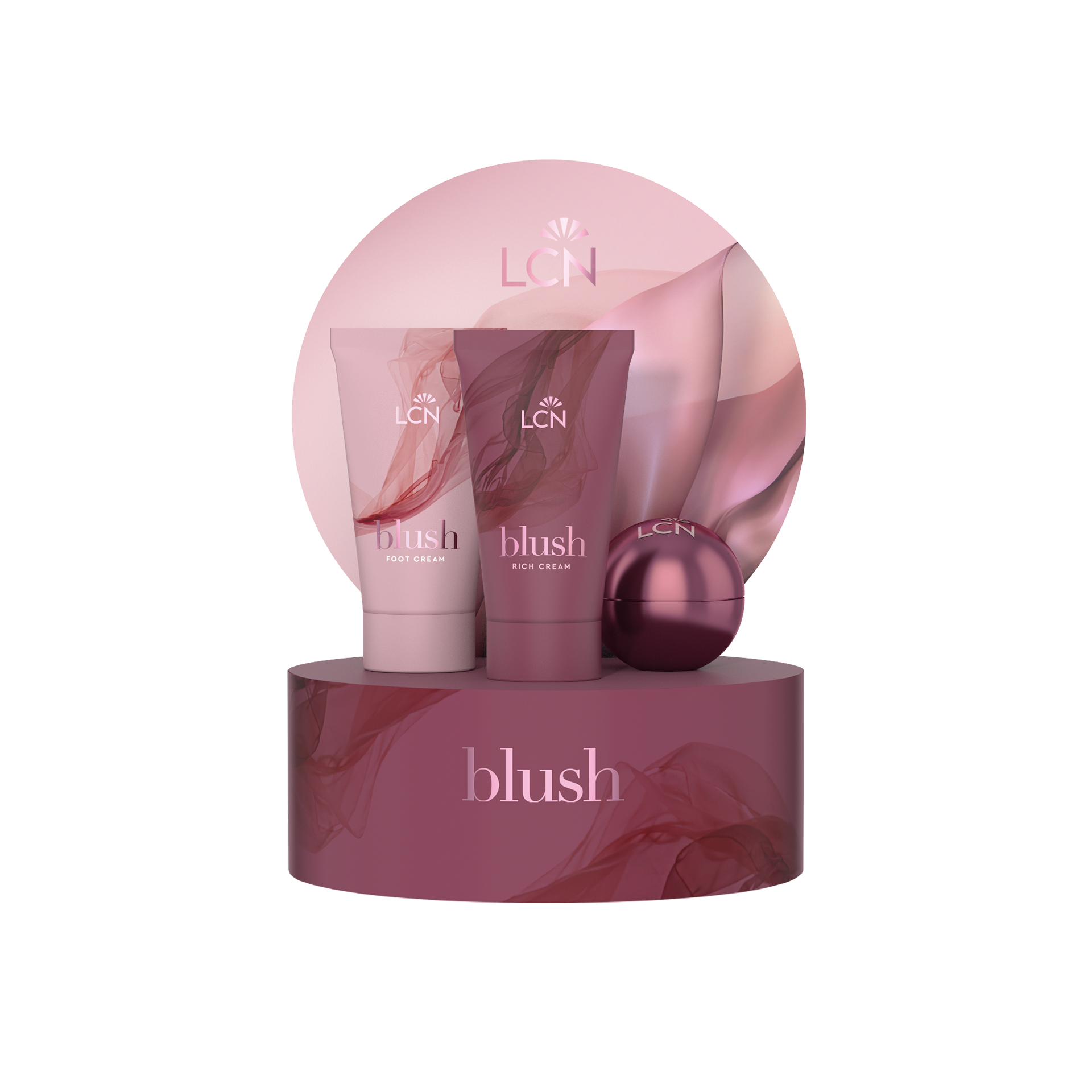 cosmetics, Fußcreme, Blush-Set, rosafarbene Verpackung, Make-up-Set