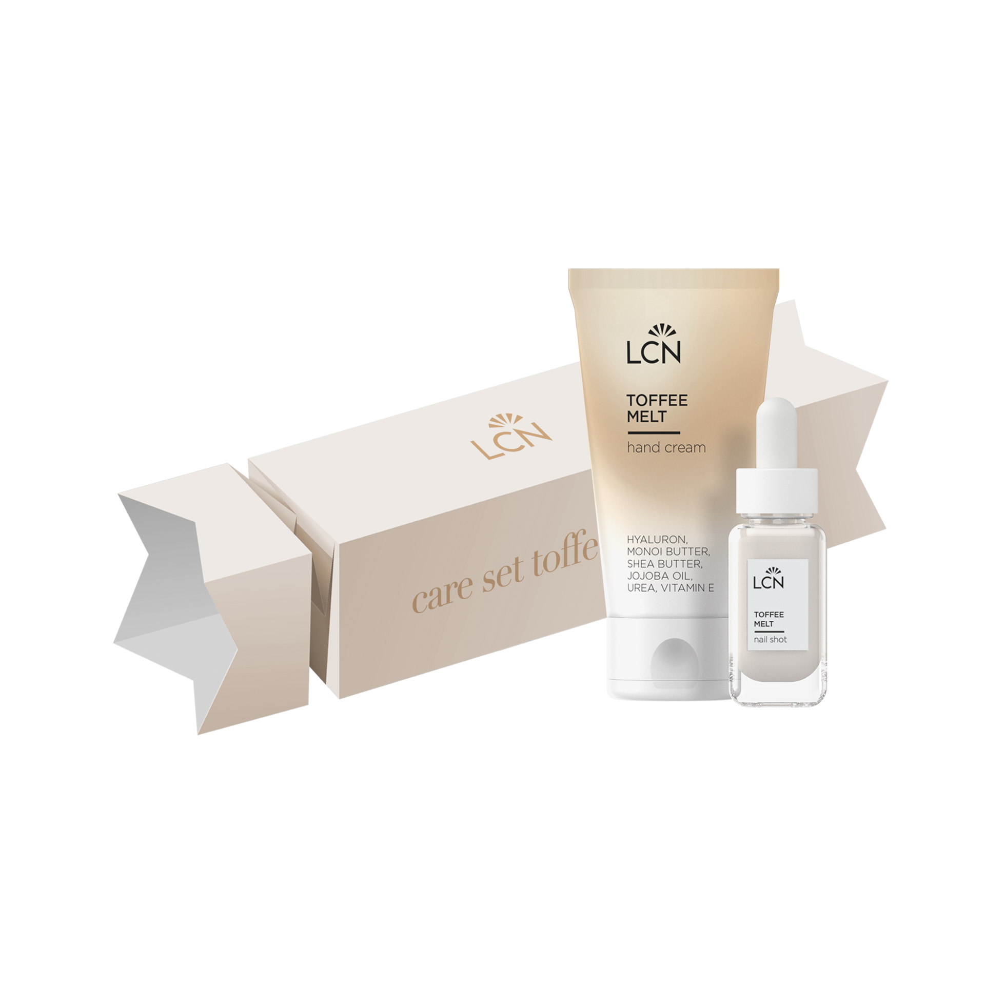 handcreme, toffee-melt, nagellackspray, verpackung, set