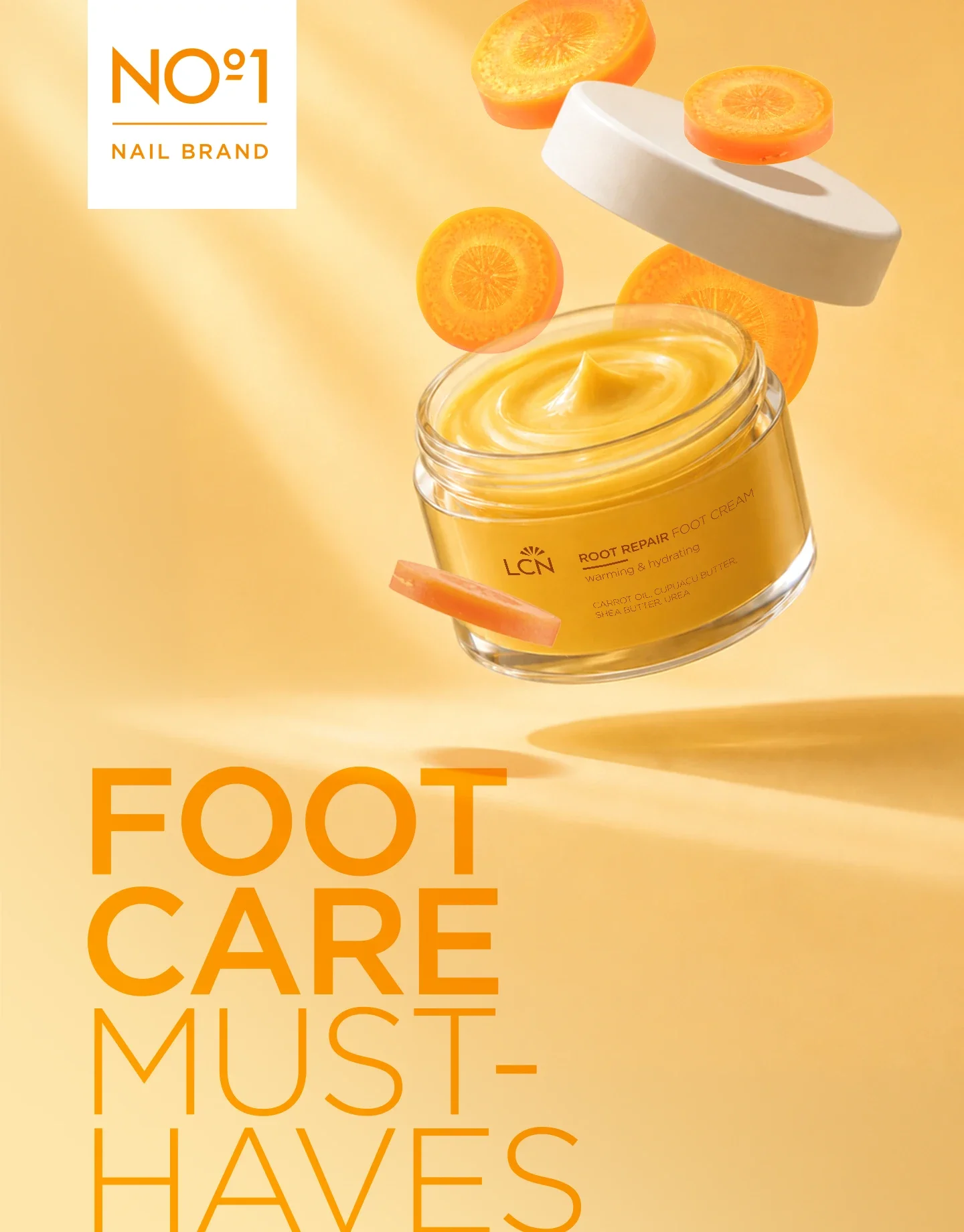 Fußcreme, Karottenauszug, Orangene Dose, Kosmetik, Feuchtigkeitsspendend, Fußpflege, Fußcreme, Nagelpflege, Pflegeprodukt, Natürliche Komponenten