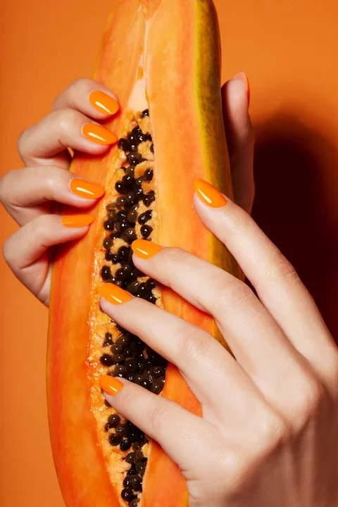 Papaya, Haltbare Frucht, Schnitt, orange, Nagellack-Orange