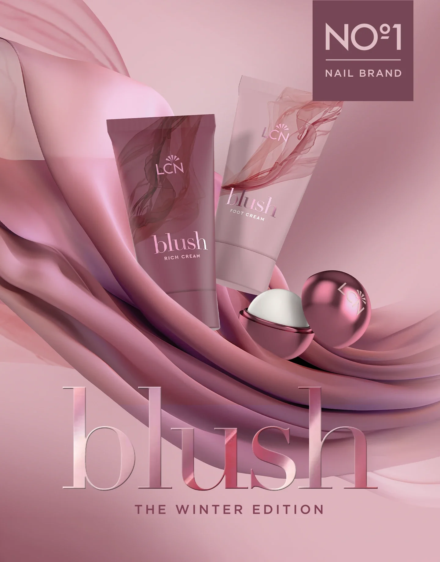 nail cream, foot cream, blush packaging, pink gradient, winter edition