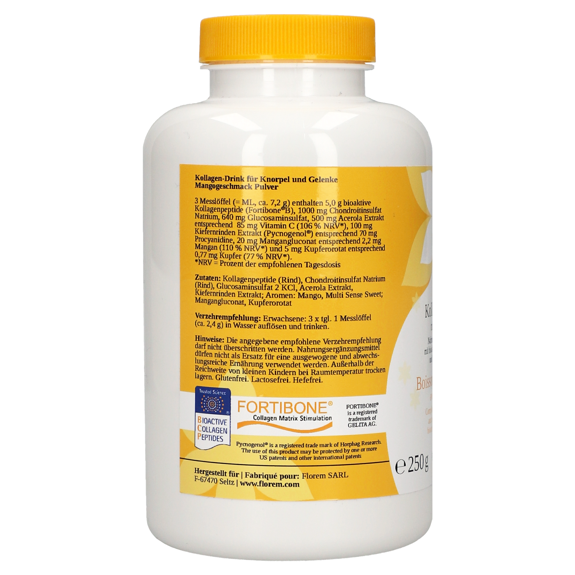 Boisson au collagène en poudre avec Fortibone® goût mangue