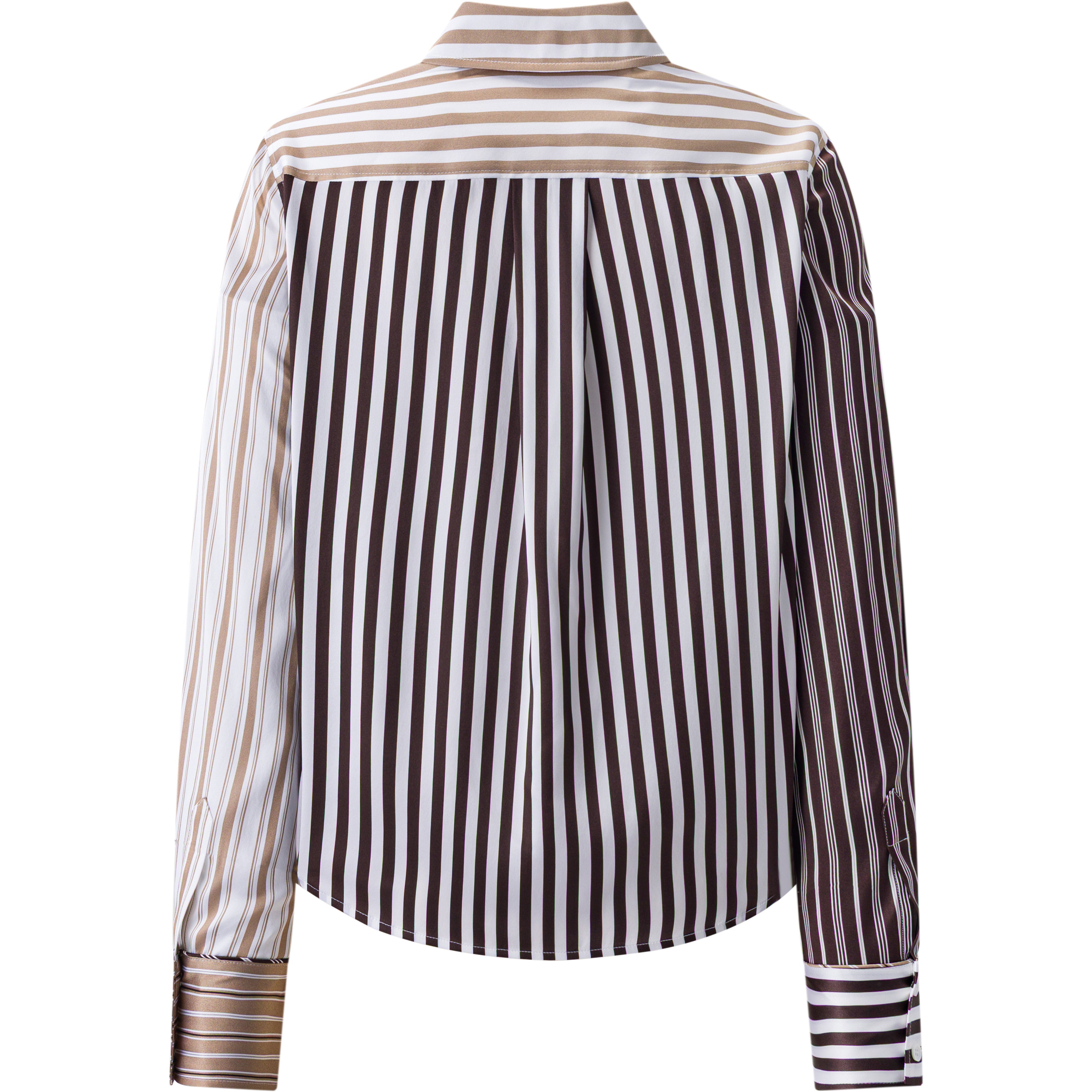 Damenbluse, Langarm, Streifenmuster, Kontraststreifen, Button-down-Kragen, Damenbluse, Langarm, Streifenmuster, Kontraststreifen, Weiß und Braun