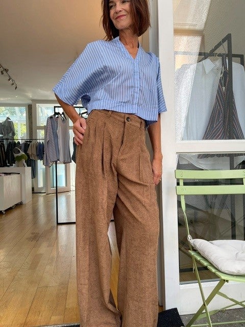 bluse, streifen, loose-fit, hosen, cordhose
