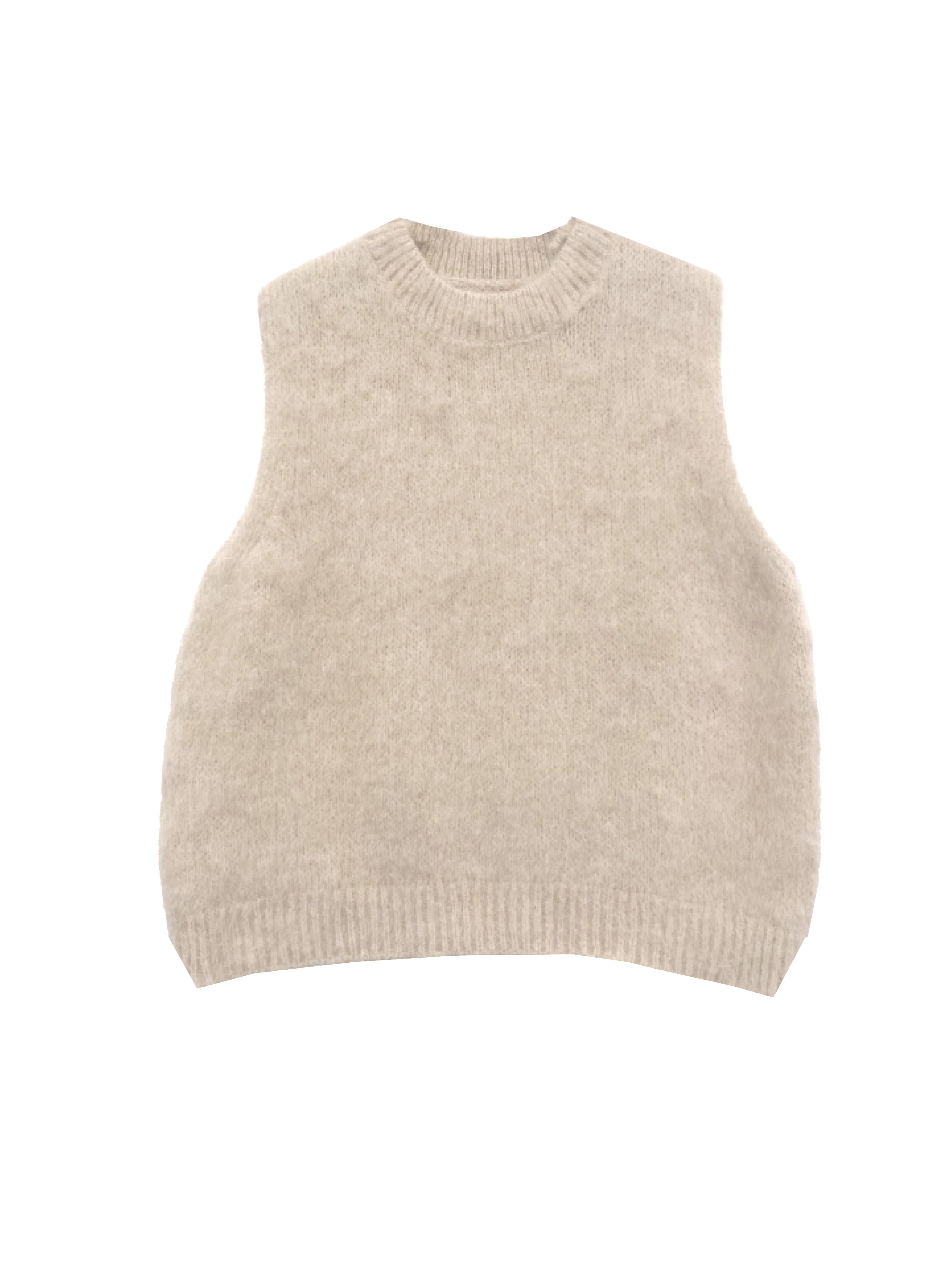 strickweste, weste, flauschig, beige, noodle-knit