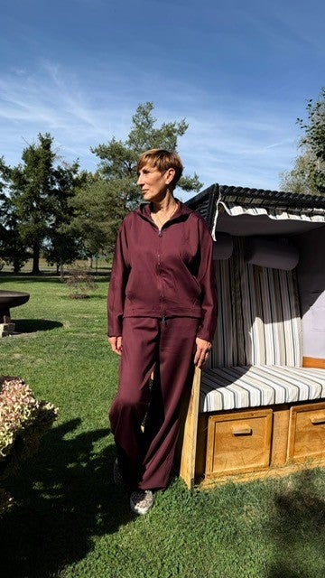 Jogginganzug, Bordeauxrot, Reißverschlussjacke, Lange Hose, Trainingsanzug, Bordeauxrot, Reißverschlussjacke, Lange Hose, Zweiteiliges Set