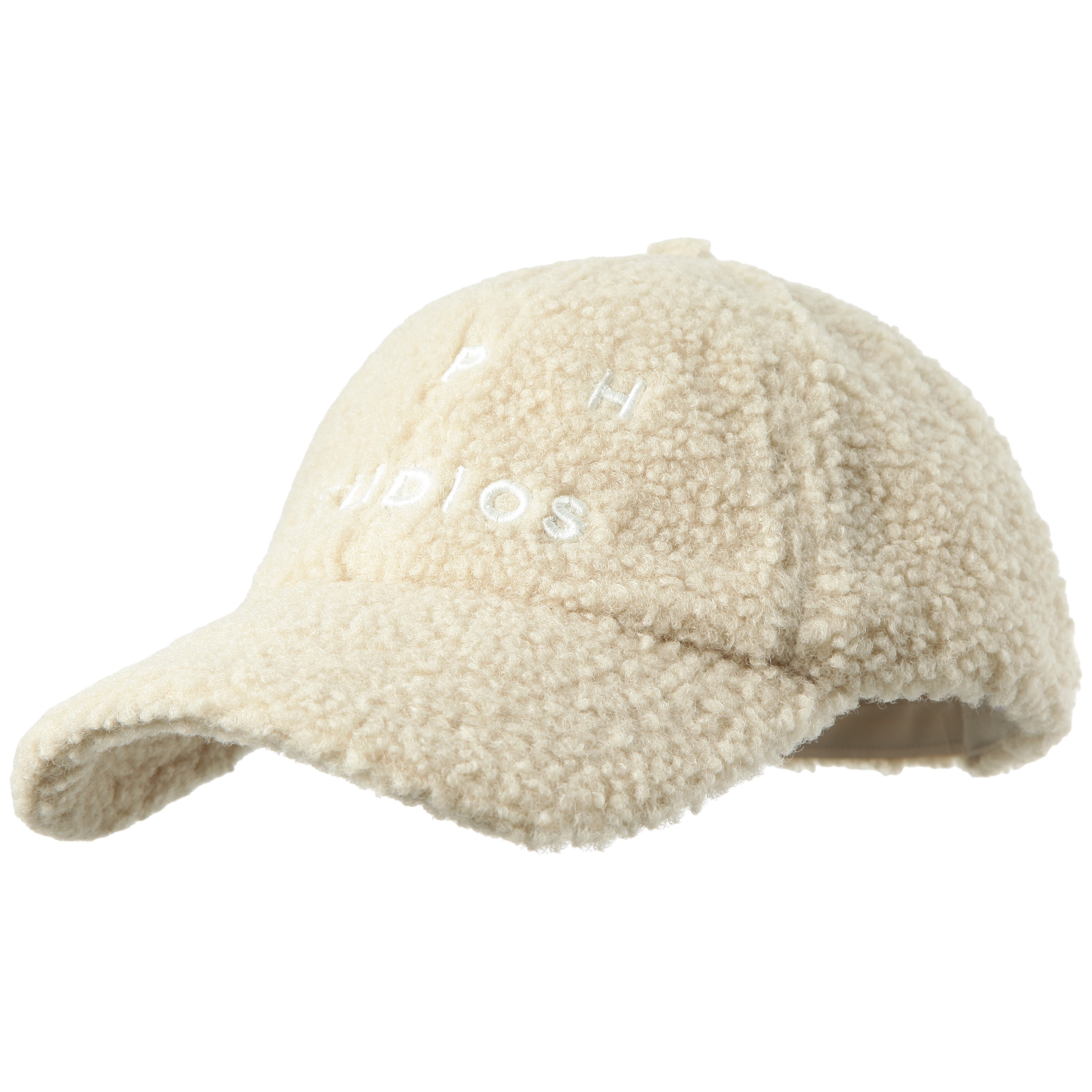 Baseballmütze, Sherpa-Fleece-Mütze, Fleece-Kappe, Cremefarben, Stickerei-Text