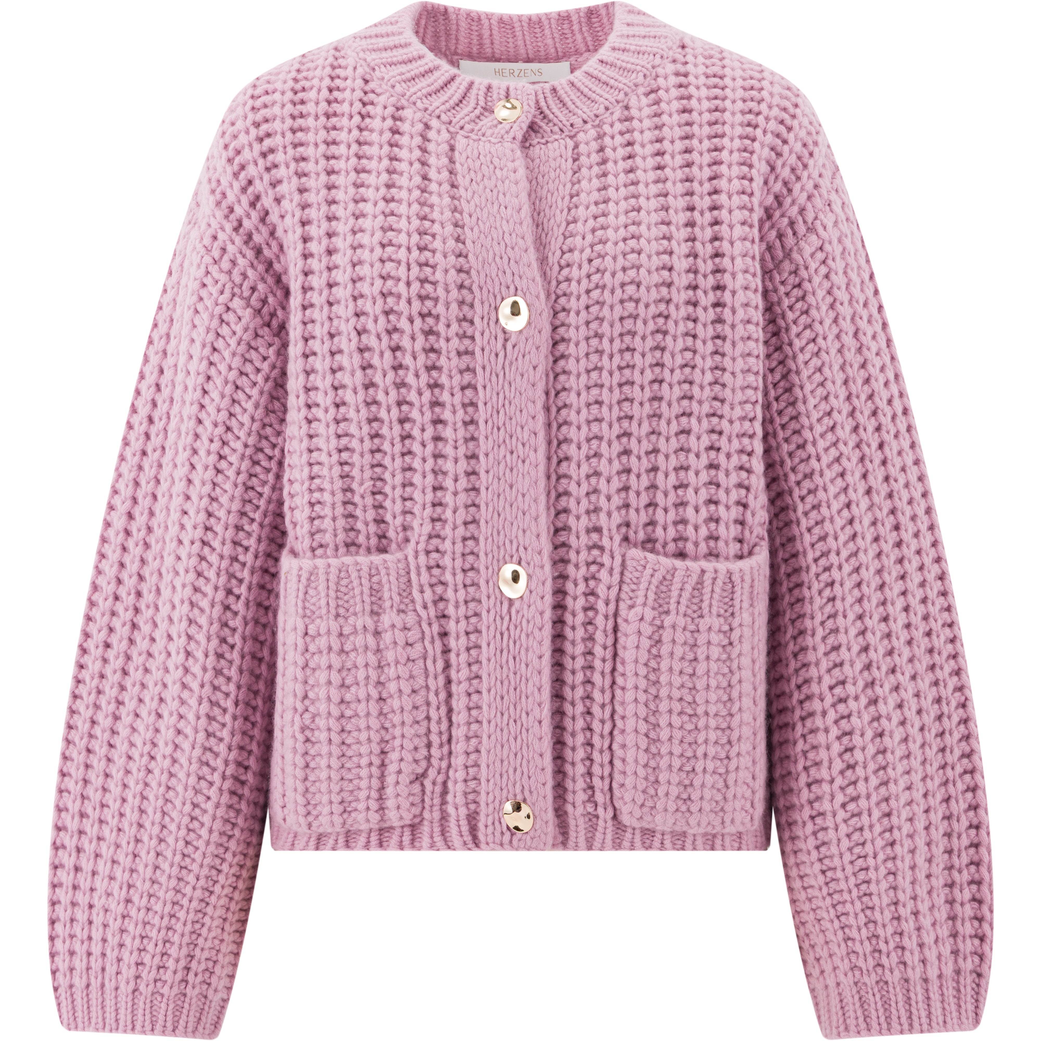 Herzensangelegenheit Strickjacke Melissa – Woll-Kaschmir-Cardigan in Blush mit Goldknöpfen