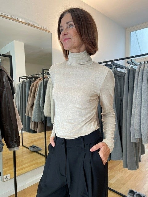 Rollkragen, Langarm, Beige, Strick, Proportion