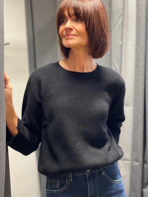 Pullover, Strickpullover, Schwarz, Rundhalsausschnitt, Lange Ärmel