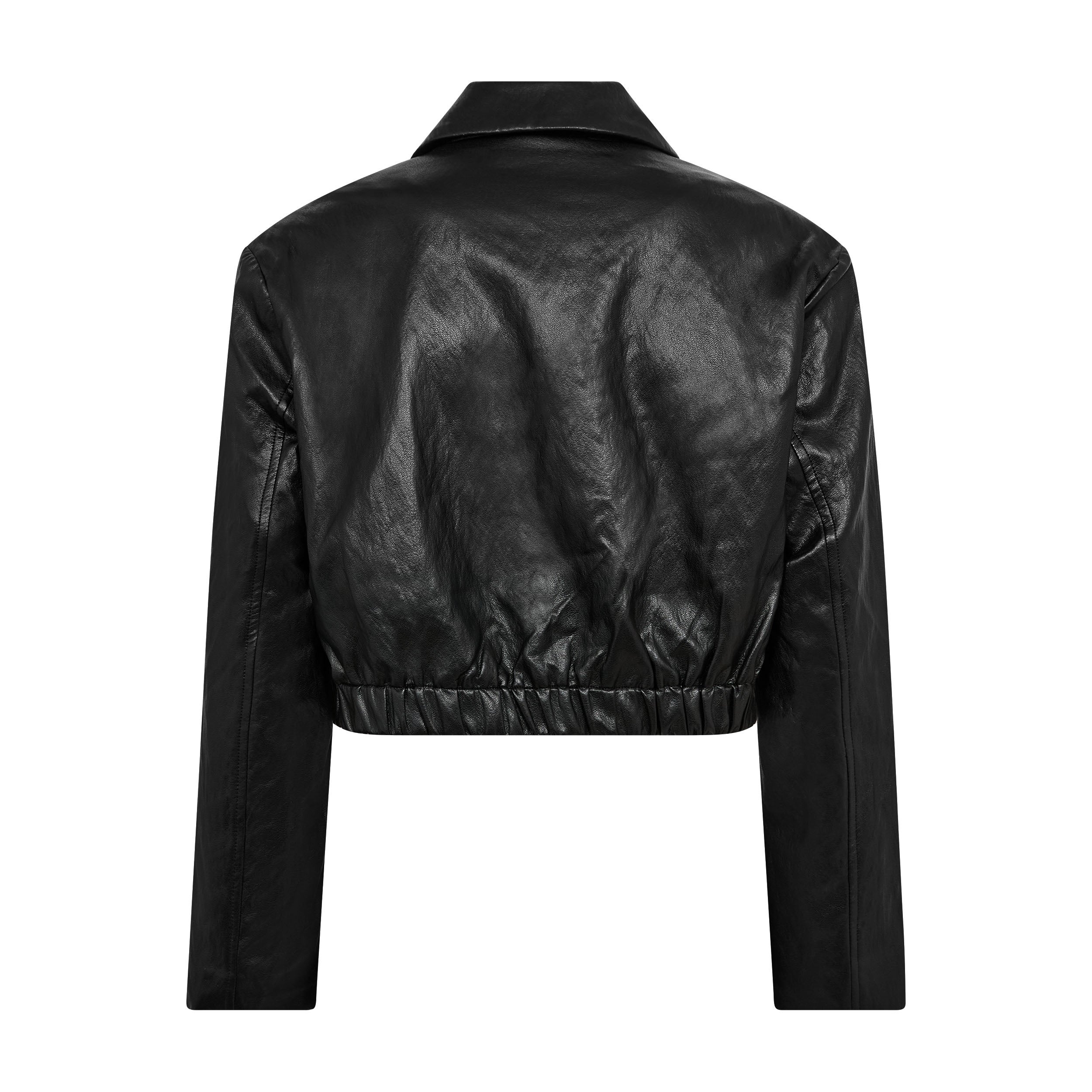 Jacket, Leder, Schwarz, Kropf-Top, Langarm