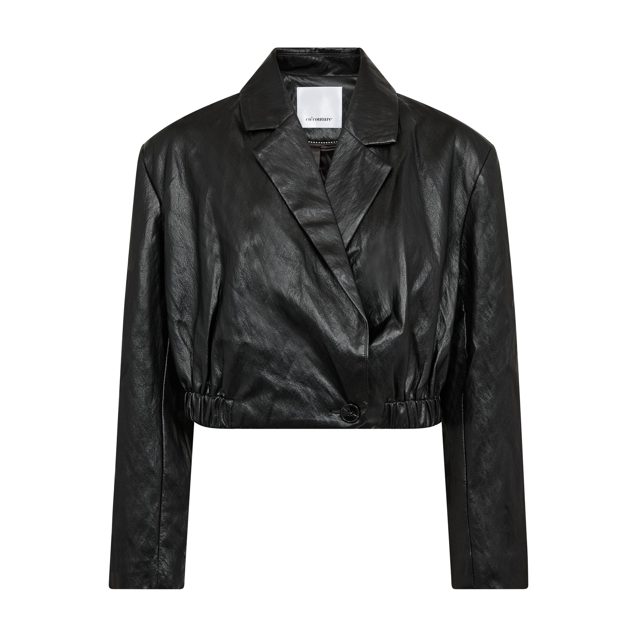 Jacke, Schwarz, Lederlook, cropped, Reverskragen