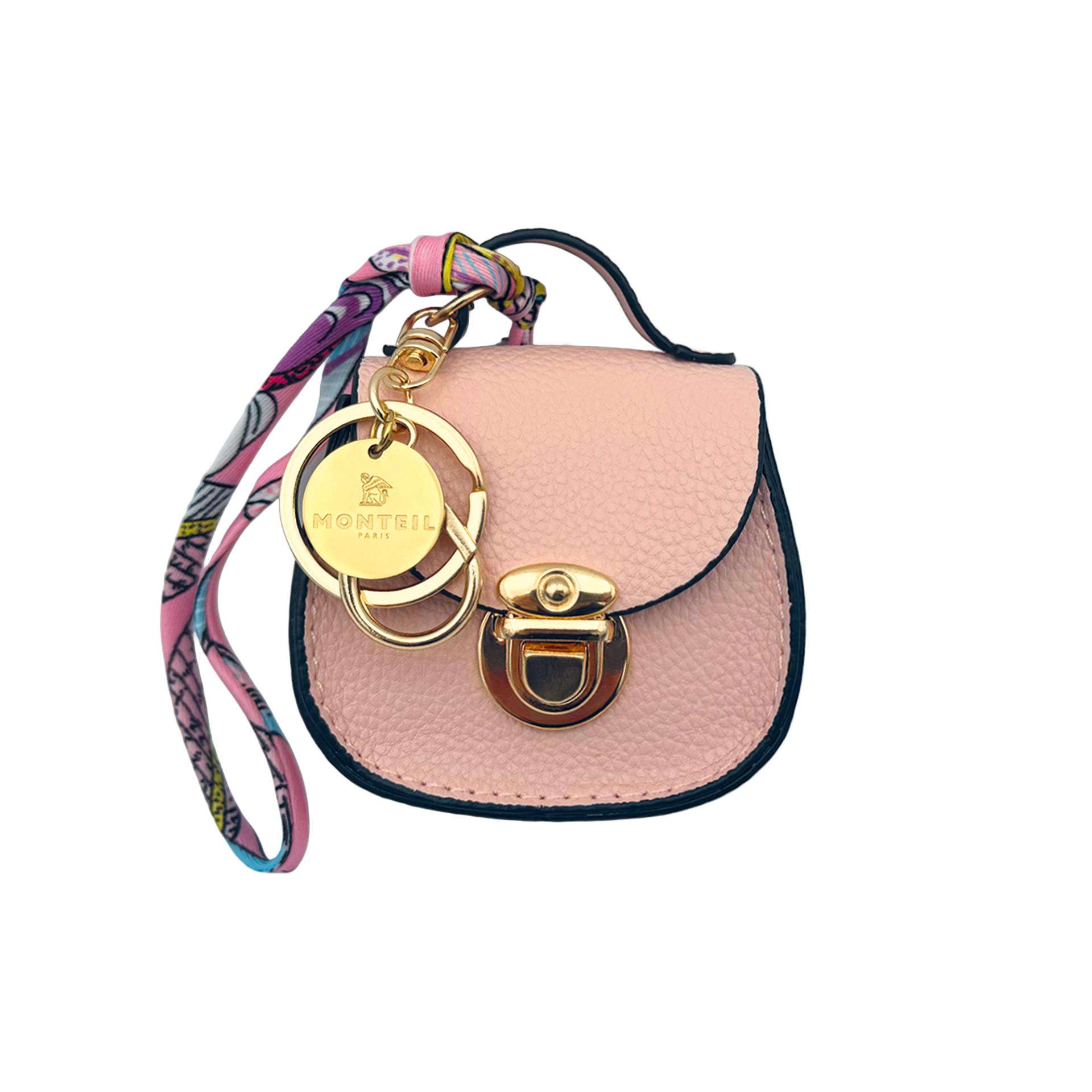 Mini-Tasche, rosa Leder, goldes Metall, Schal-Tragegurt, Schlossverschluss