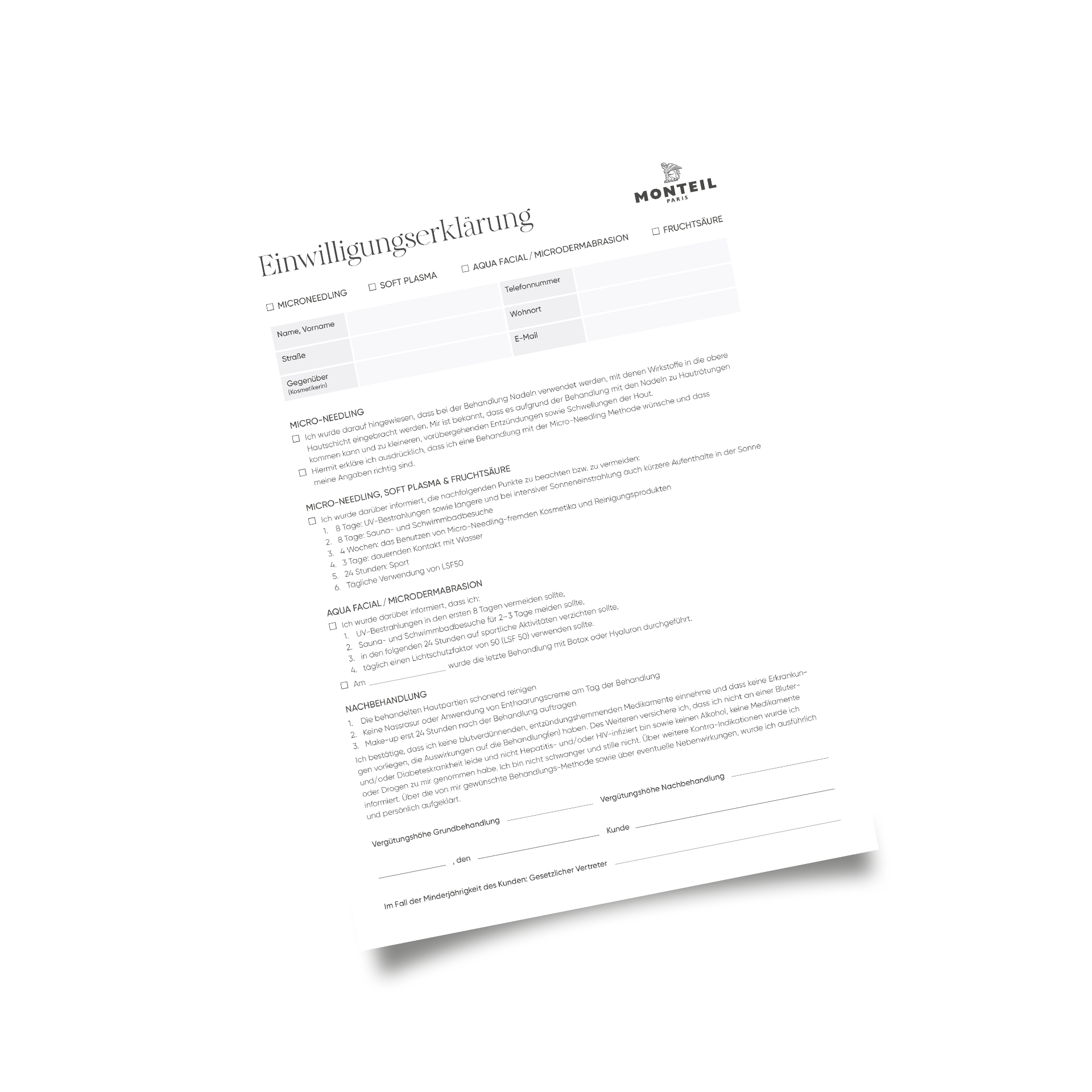 Einwilligungserklärung Behandlungen